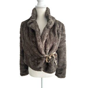 DKNY JEANS Faux Fur Bow Tie Jacket Coat Size M